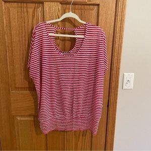 Lane Bryant Pink and White Striped Short Sleeve Top